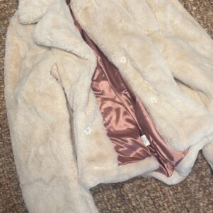 Cream Faux Fur Coat with Satin Lining